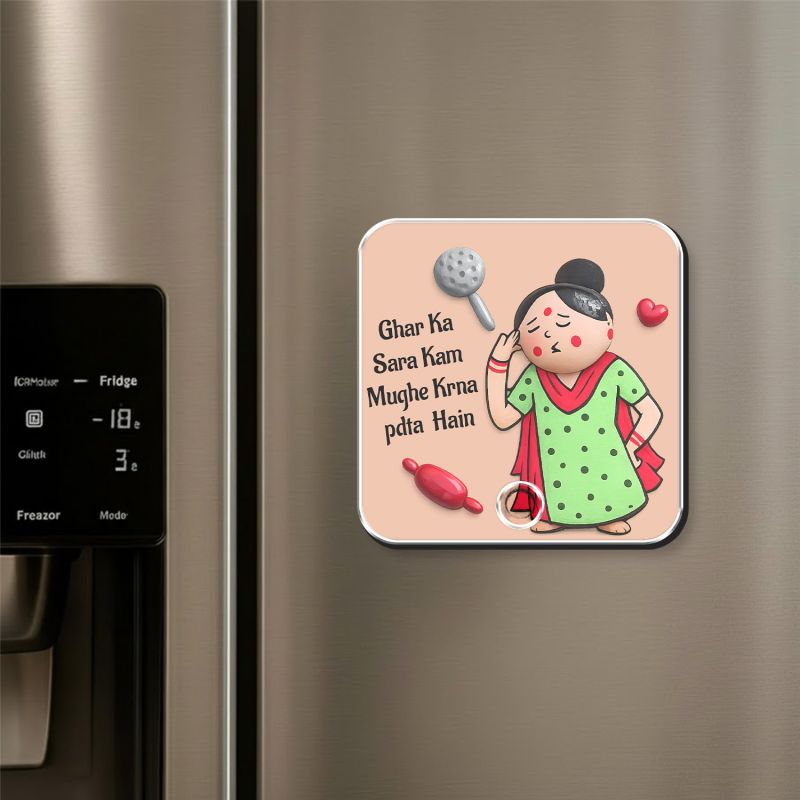 Ghar Ka Sara Kaam Funny Quote Personalized Musical Fridge Magnet Rechargeable Speaker Gift for Mom